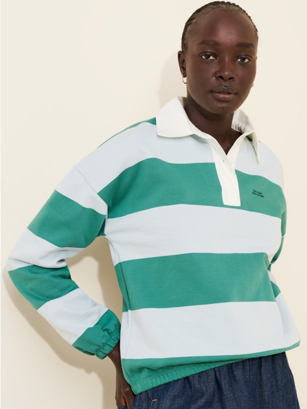 The Tiny Big Sister Striped Collared Sweatshirt